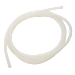 Angled view of a small clear coil of silicone tubing available from Silclear Silicone Solutions.